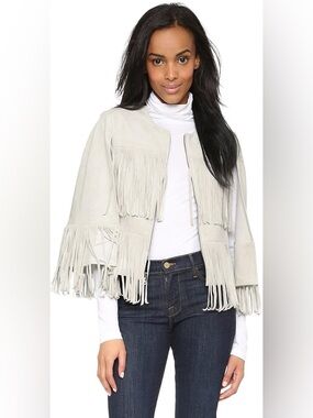 NWT BCBGMAXAZRIA Jonah Faux Suede Fringe Cape Jacket Medium